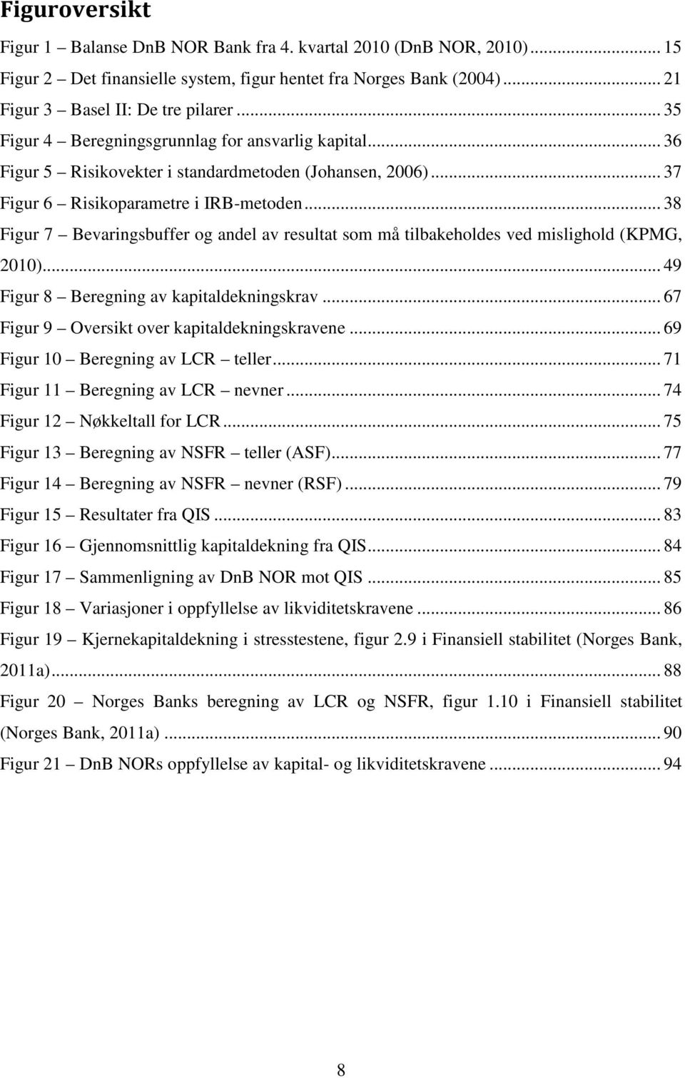 .. 38 Figur 7 Bevaringsbuffer og andel av resultat som må tilbakeholdes ved mislighold (KPMG, 2010)... 49 Figur 8 Beregning av kapitaldekningskrav... 67 Figur 9 Oversikt over kapitaldekningskravene.