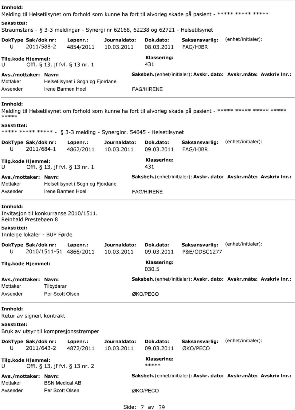 54645 - Helsetilsynet 2011/684-1 4862/2011 431 Helsetilsynet i Sogn og Fjordane rene Barmen Hoel FAG/HRENE nvitasjon til konkurranse 2010/1511.