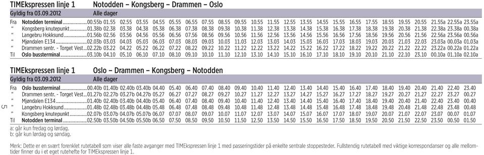 38 20.38 21.38 22.38a 23.38a 00.38a Langebru Hokksund...01.56b 02.56 03.56 04.56 05.56 06.56 07.56 08.56 09.56 10.56 11.56 12.56 13.56 14.56 15.56 16.56 17.56 18.56 19.56 20.56 21.56 22.56a 23.56a 00.