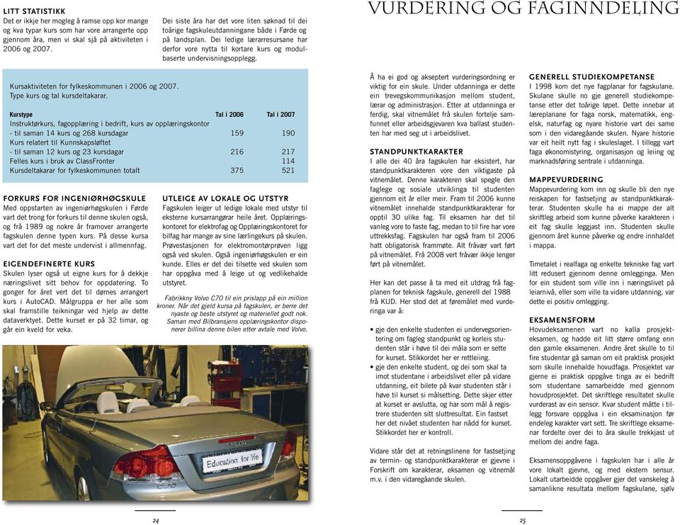 Dei ledige lærarresursane har derfor vore nytta til kortare kurs og modulbaserte undervisningsopplegg. VURDERING og faginndeling Kursaktiviteten for fylkeskommunen i 2006 og 2007.