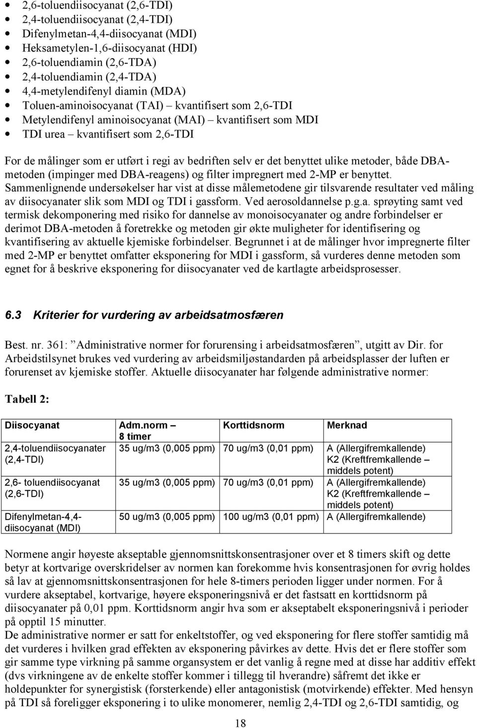 utført i regi av bedriften selv er det benyttet ulike metoder, både DBAmetoden (impinger med DBA-reagens) og filter impregnert med 2-MP er benyttet.