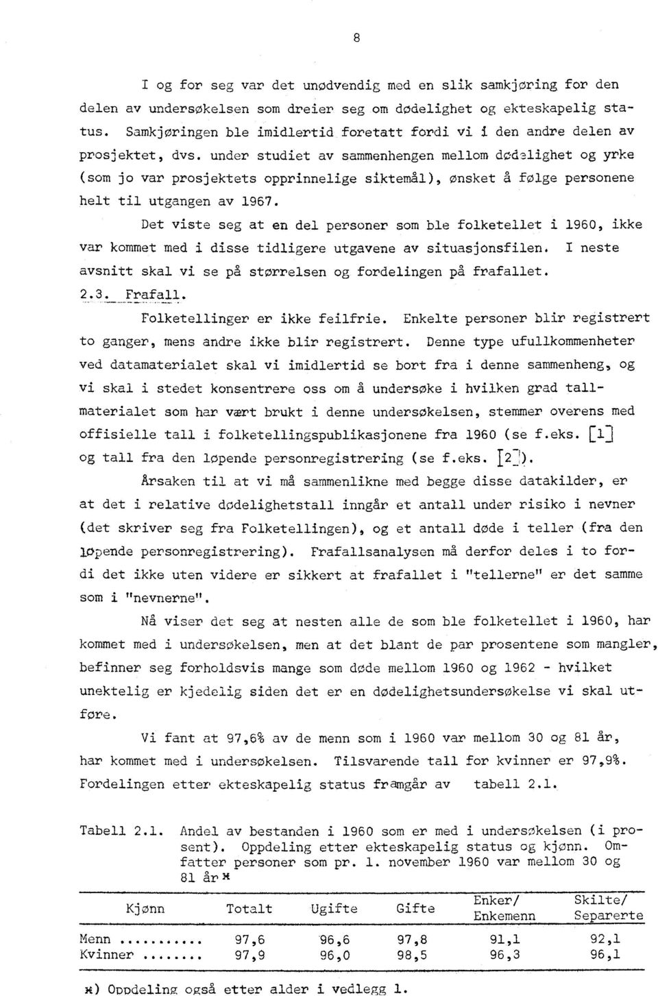 under studiet av sammenhengen mellom dodelighet og yrke (som jo var prosjektets opprinnelige siktemål), ønsket a folge personene helt til utgangen av 1967.