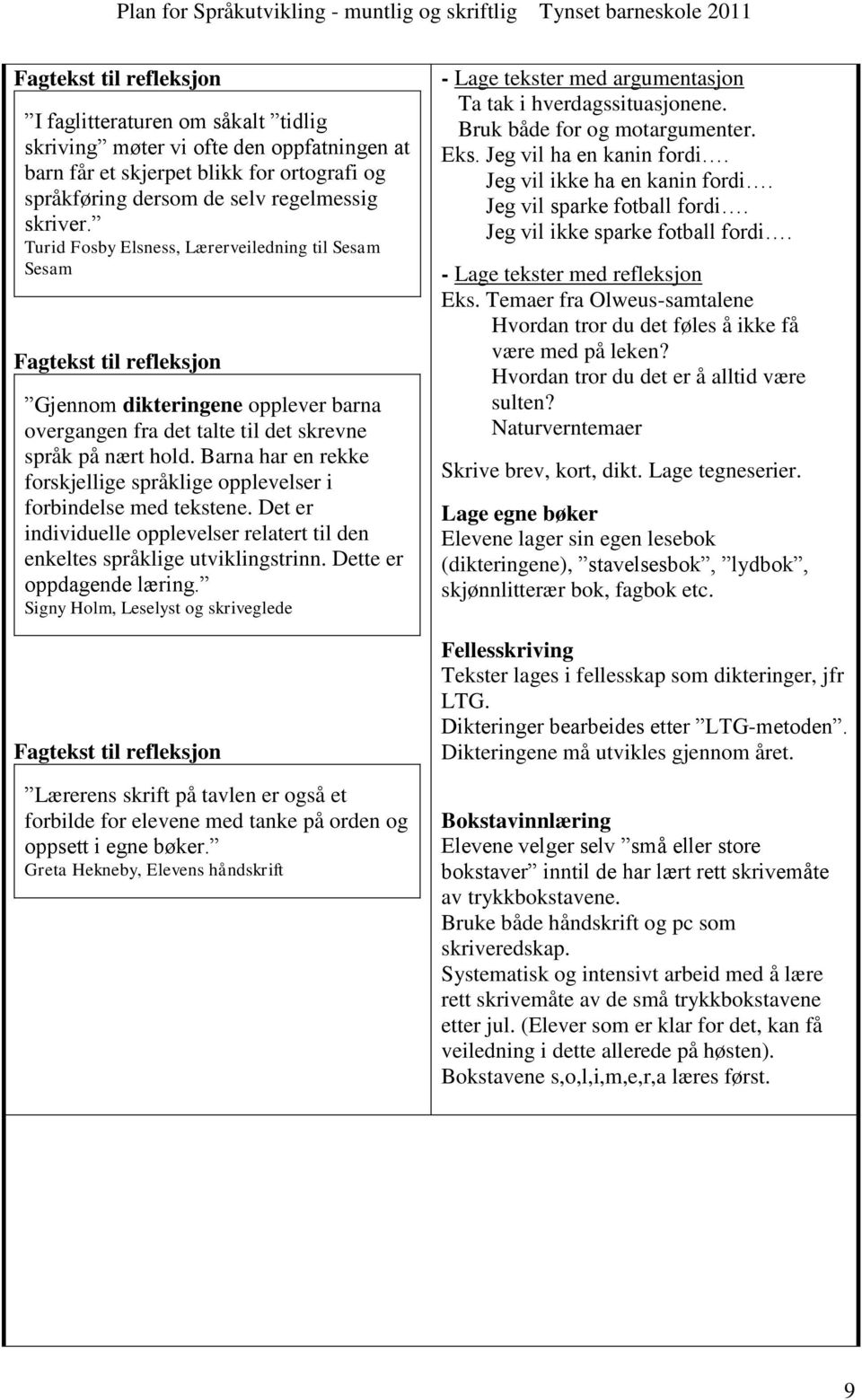 Barna har en rekke forskjellige språklige opplevelser i forbindelse med tekstene. Det er individuelle opplevelser relatert til den enkeltes språklige utviklingstrinn. Dette er oppdagende læring.