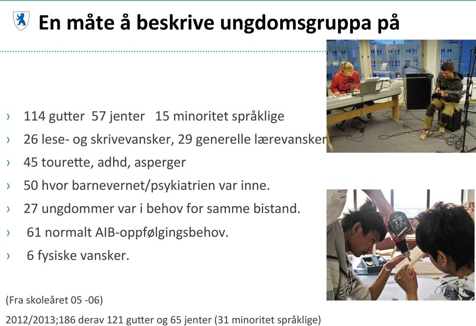 barnevernet/psykiatrien var inne. 27 ungdommer var i behov for samme bistand.