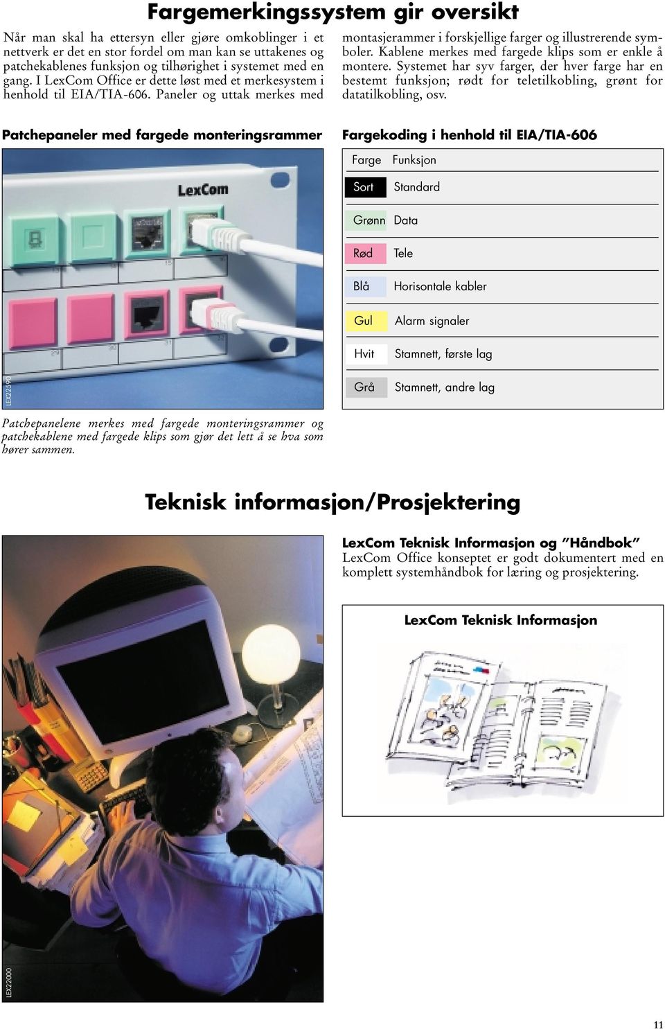 Kablene merkes med fargede klips som er enkle å montere. Systemet har syv farger, der hver farge har en bestemt funksjon; rødt for teletilkobling, grønt for datatilkobling, osv.