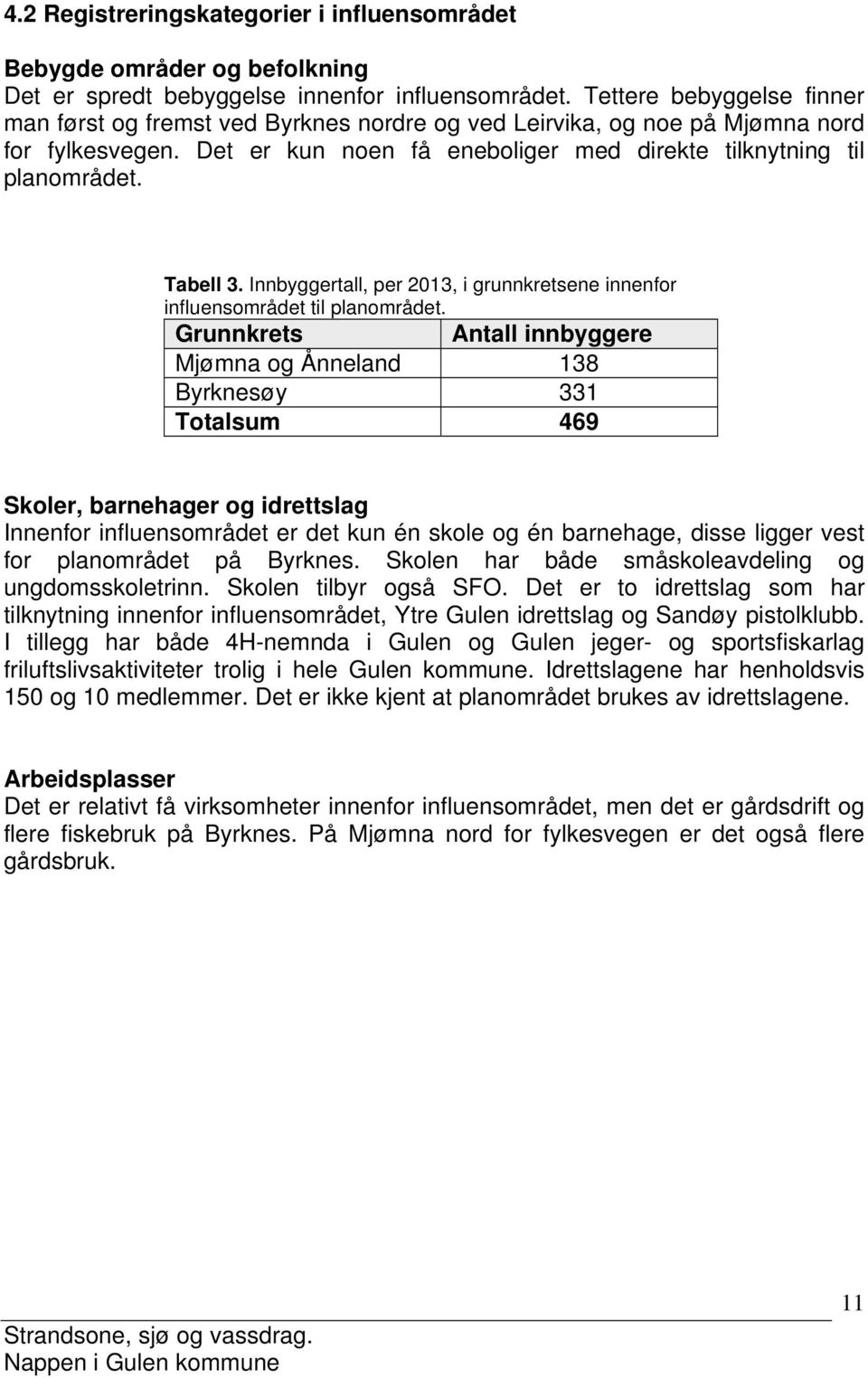 Tabell 3. Innbyggertall, per 2013, i grunnkretsene innenfor influensområdet til planområdet.