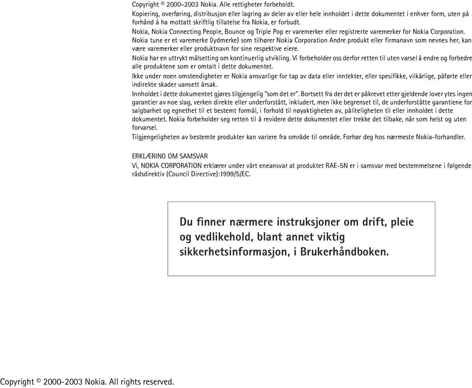 Nokia, Nokia Connecting People, Bounce og Triple Pop er varemerker eller registrerte varemerker for Nokia Corporation.