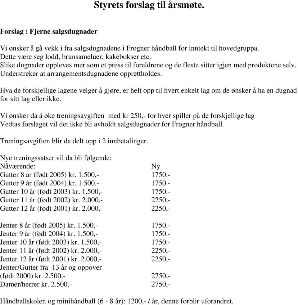 Hva de forskjellige lagene velger å gjøre, er helt opp til hvert enkelt lag om de ønsker å ha en dugnad for sitt lag eller ikke.