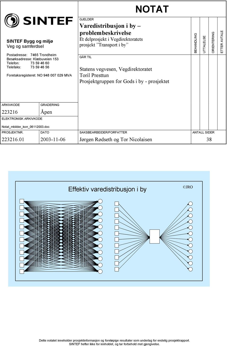 BEHANDLING UTTALELSE ORIENTERING ETTER AVTALE ARKIVKODE GRADERING 223216 Åpen ELEKTRONISK ARKIVKODE Notat_mbilder_korr_06112003.doc PROSJEKTNR. DATO SAKSBEARBEIDER/FORFATTER ANTALL SIDER 223216.