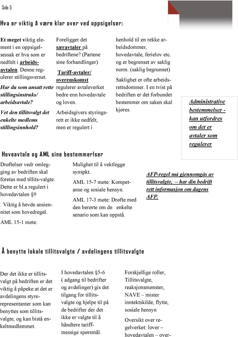 (Partene sine forhandlinger) Tariff-avtaler/ overenskomst regulerer avtaleverket bedre enn hovedavtale og loven.