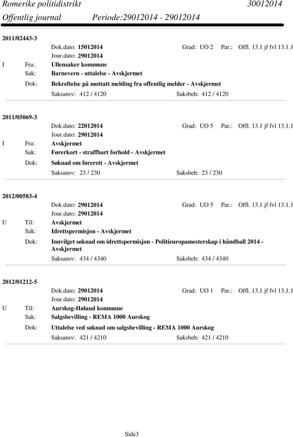 dato: 29012014 Grad: UO 5 Par.: Offl. 13.1 jf fvl 13.1.1 Sak: Idrettspermisjon - Avskjermet Innvilget søknad om idrettspermisjon - Politieuropamesterskap i håndball 2014 - Avskjermet Saksansv: 434 / 4340 Saksbeh: 434 / 4340 2012/01212-5 Dok.