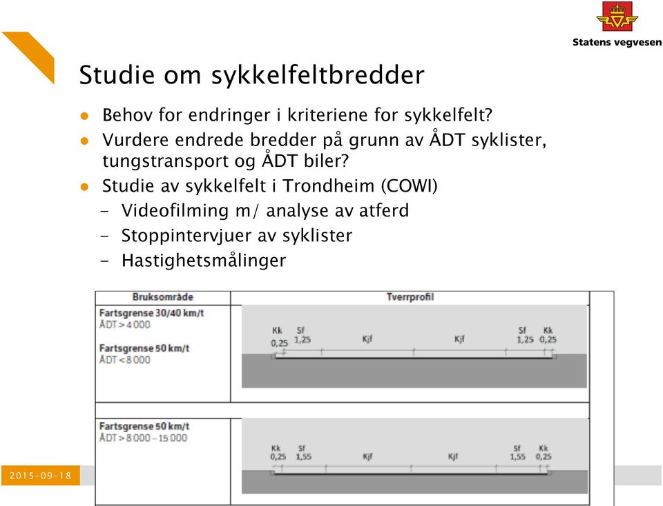 Vurdere endrede bredder på grunn av ÅDT syklister, tungstransport og ÅDT