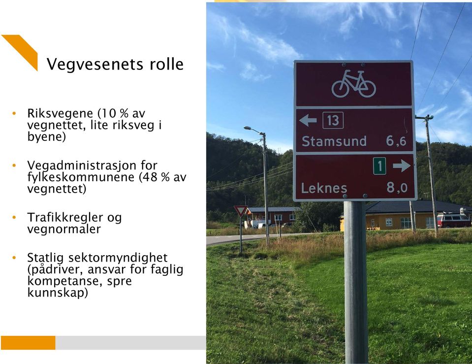 vegnettet) Trafikkregler og vegnormaler Statlig sektormyndighet