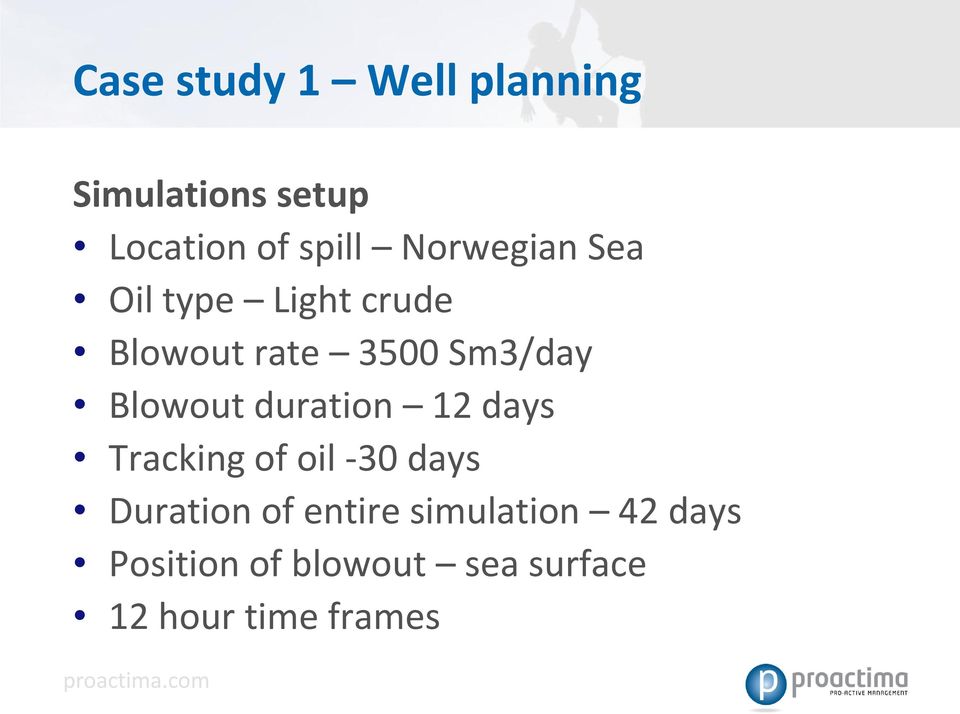 Blowout duration 12 days Tracking of oil -30 days Duration of
