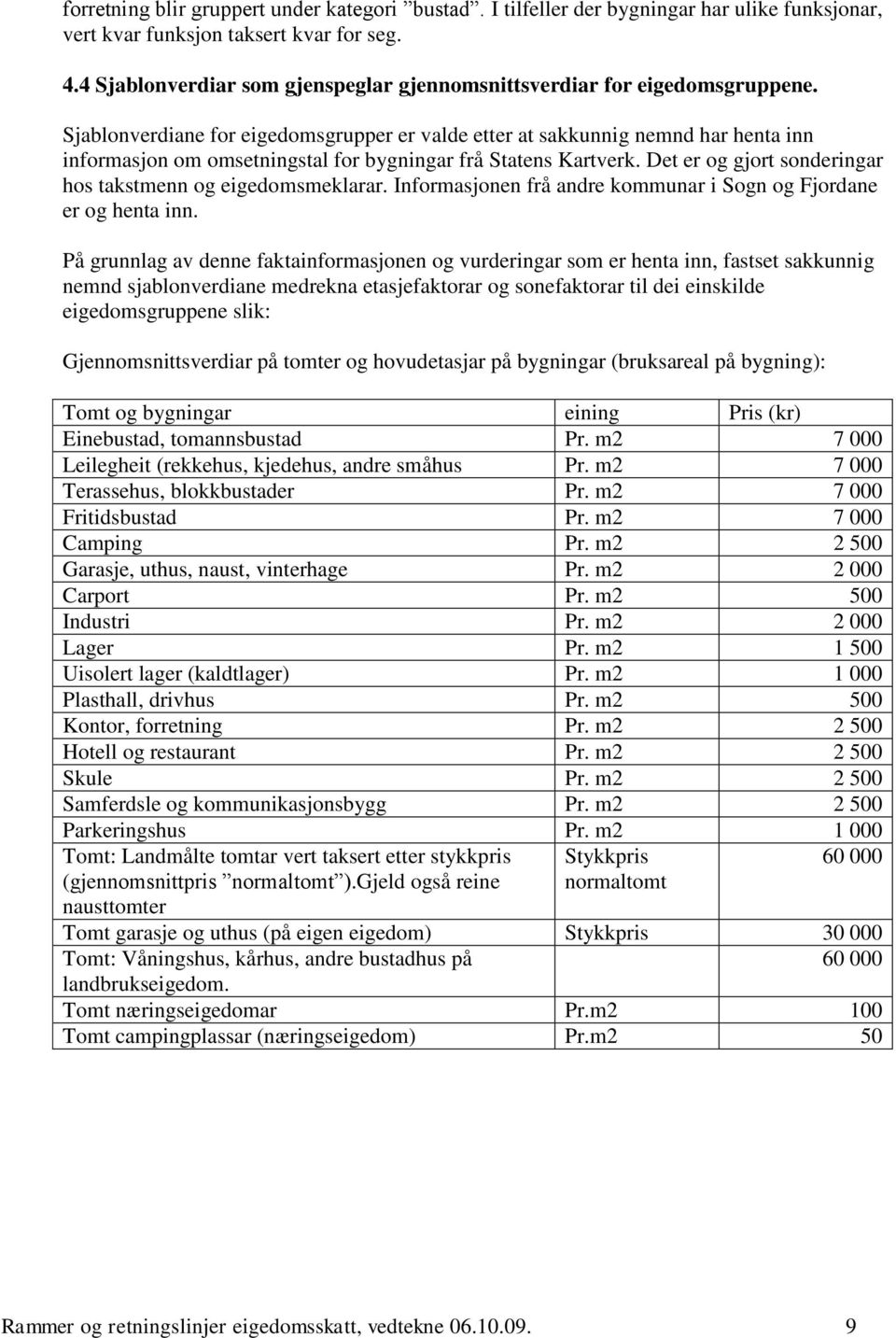 Sjablonverdiane for eigedomsgrupper er valde etter at sakkunnig nemnd har henta inn informasjon om omsetningstal for bygningar frå Statens Kartverk.