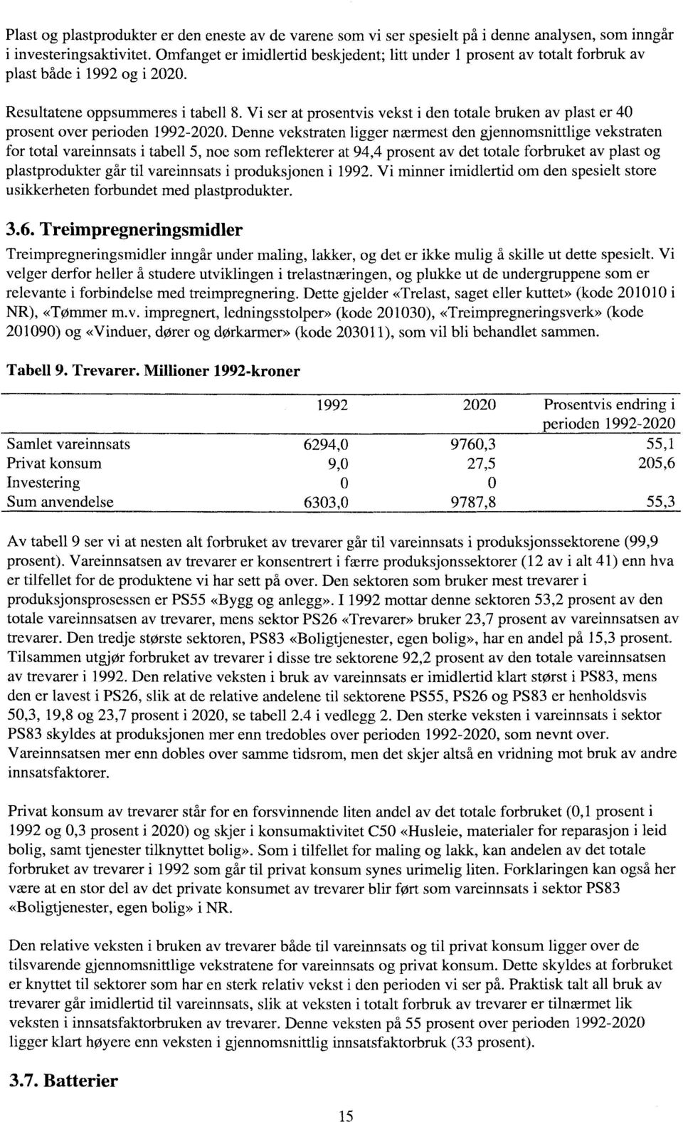 Vi ser at prosentvis vekst i den totale bruken av plast er 40 prosent over perioden 1992-2020.