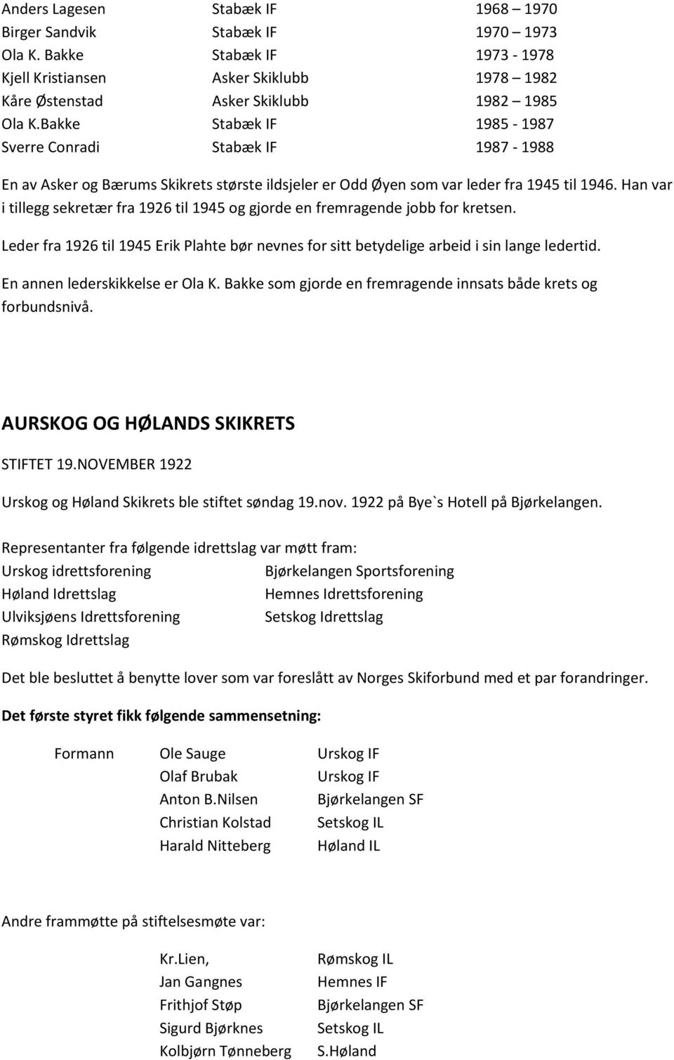 Han var i tillegg sekretær fra 1926 til 1945 og gjorde en fremragende jobb for kretsen. Leder fra 1926 til 1945 Erik Plahte bør nevnes for sitt betydelige arbeid i sin lange ledertid.