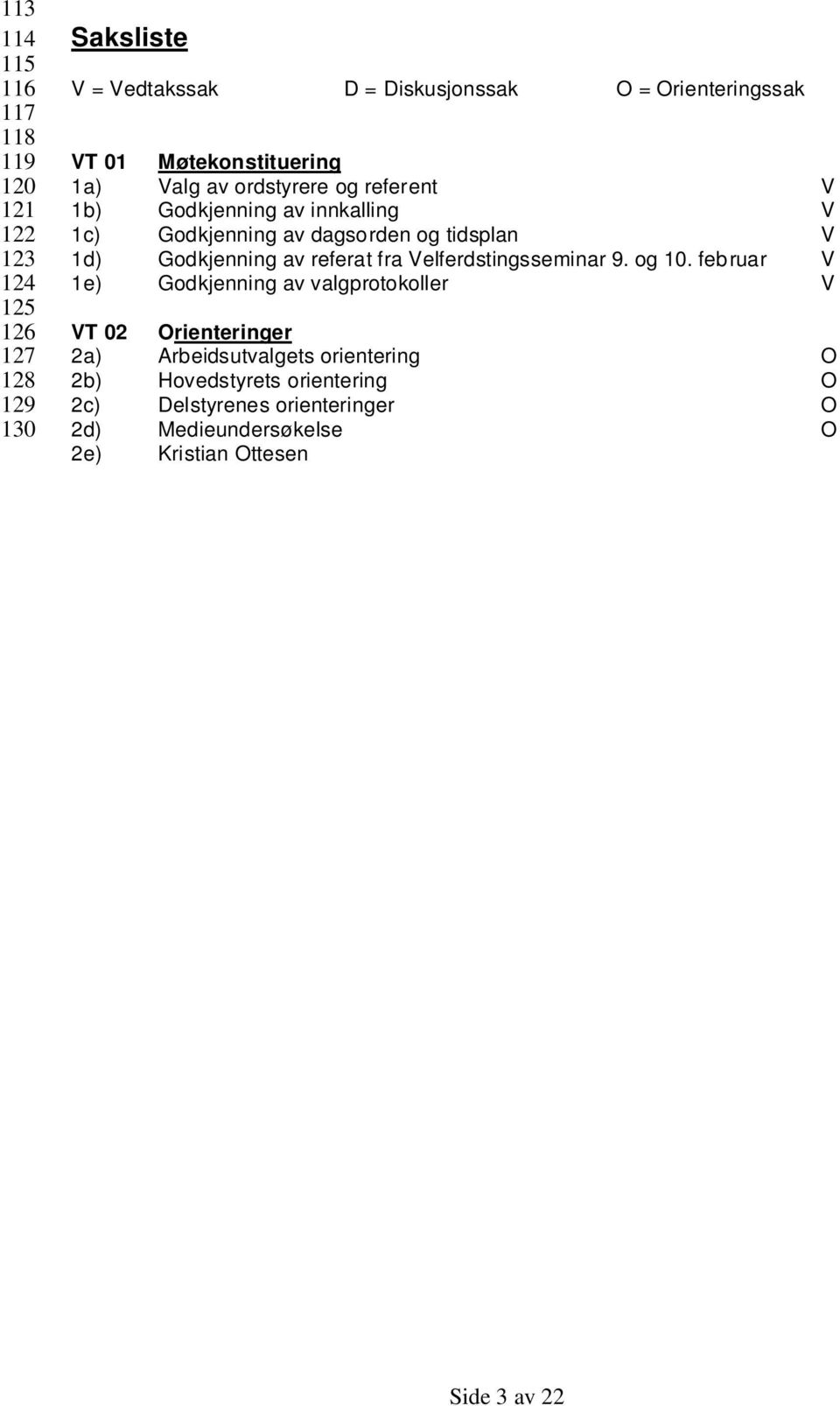 dagsorden og tidsplan V 1d) Godkjenning av referat fra Velferdstingsseminar 9. og 10.