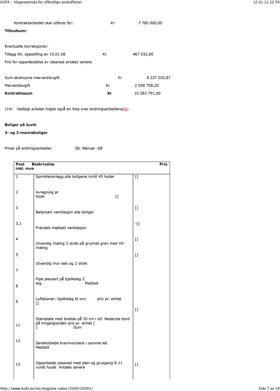2-mannsboliger Priser på endringsarbeider. 06. februar -08 Post Beskrivelse Pris inkl.