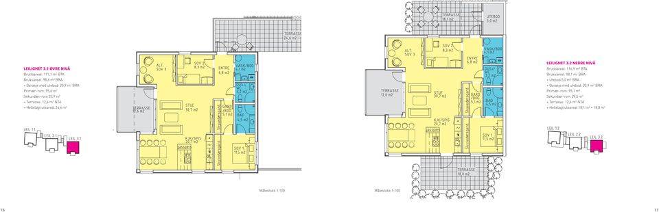 2 + Terrasse: 12,6 m 2 NTA + Hellelagt uteareal 24,6 m 2 2 Nedre nivå Bruttoareal: 116,9 m 2 BTA