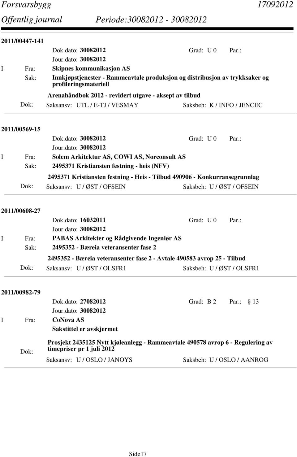 festning - Heis - Tilbud 490906 - Konkurransegrunnlag Saksansv: U / ØST / OFSEIN Saksbeh: U / ØST / OFSEIN 2011/00608-27 Dok.dato: 16032011 Grad: U 0 Par.