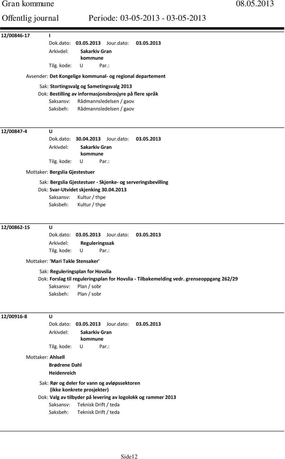 / gaov Saksbeh: Rådmannsledelsen / gaov 12/00847-4 U Dok.dato: 30.04.2013 Jour.dato: 03.05.