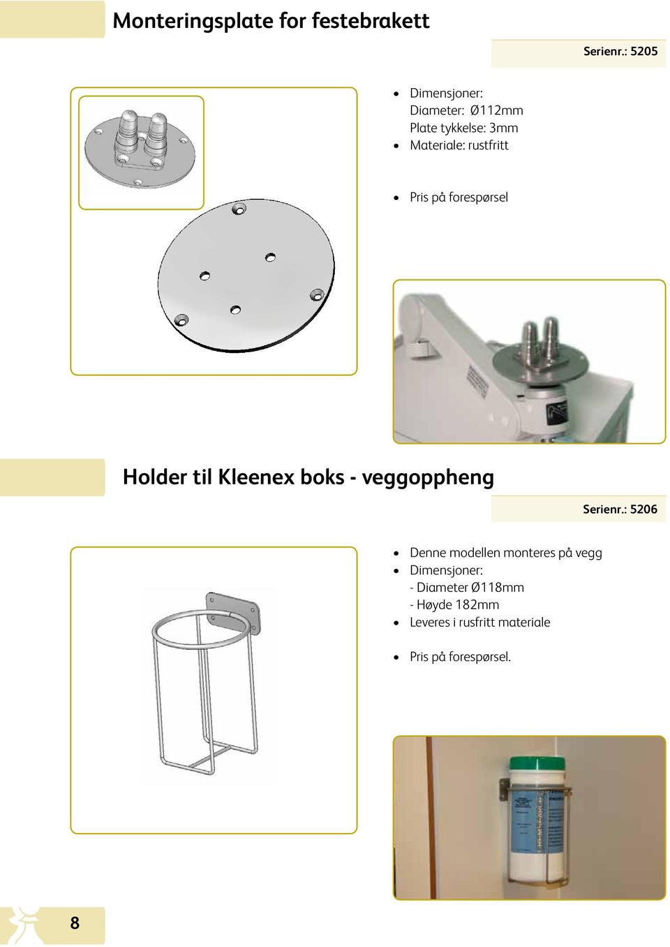 rustfritt Holder til Kleenex boks - veggoppheng Serienr.