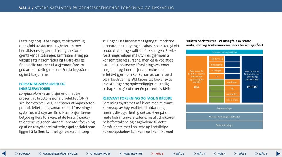 FORSKNINGSRESSURSER OG INNSATSFAKTORER Langtidsplanens ambisjoner om at tre prosent av bruttonasjonalproduktet (BNP) skal benytt es til FoU, innebærer at kapasiteten, produktivi teten og samarbeidet