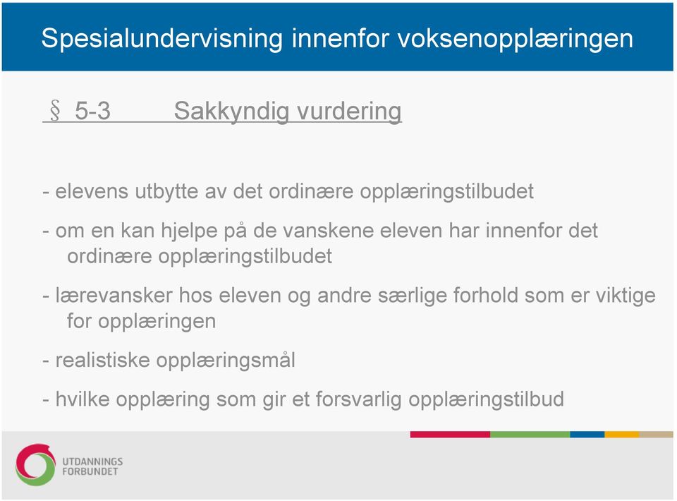 lærevansker hos eleven og andre særlige forhold som er viktige for opplæringen -