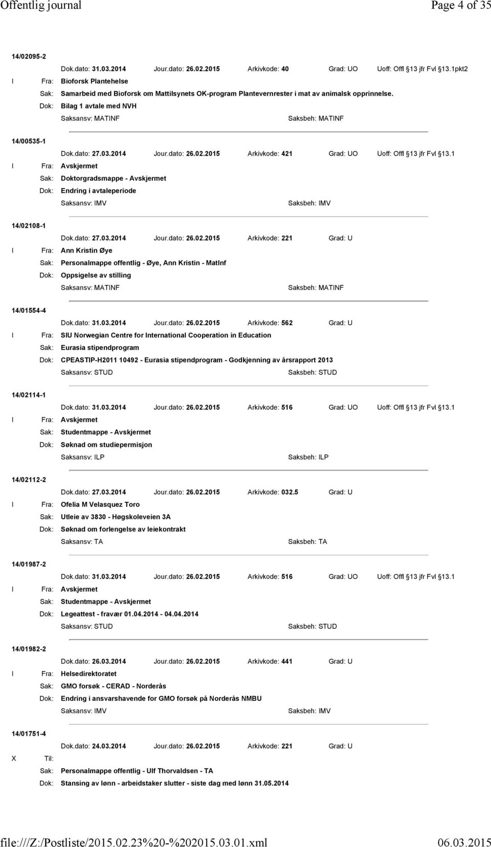 Dok: Bilag 1 avtale med NVH Saksansv: MATNF Saksbeh: MATNF 14/00535-1 Dok.dato: 27.03.2014 Jour.dato: 26.02.2015 Arkivkode: 421 Grad: UO Uoff: Offl 13 jfr Fvl 13.