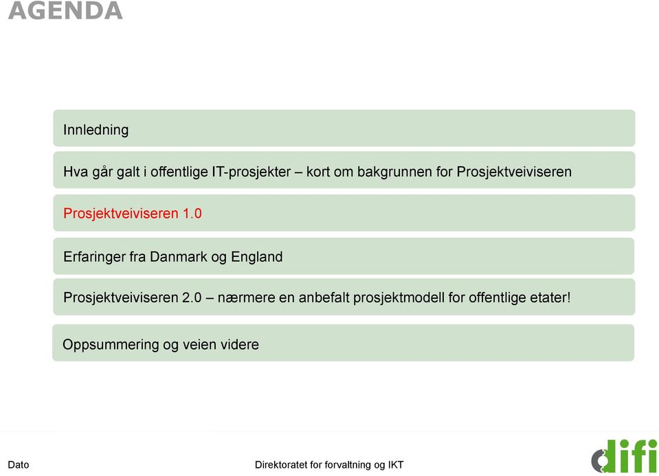 0 Erfaringer fra Danmark og England Prosjektveiviseren 2.