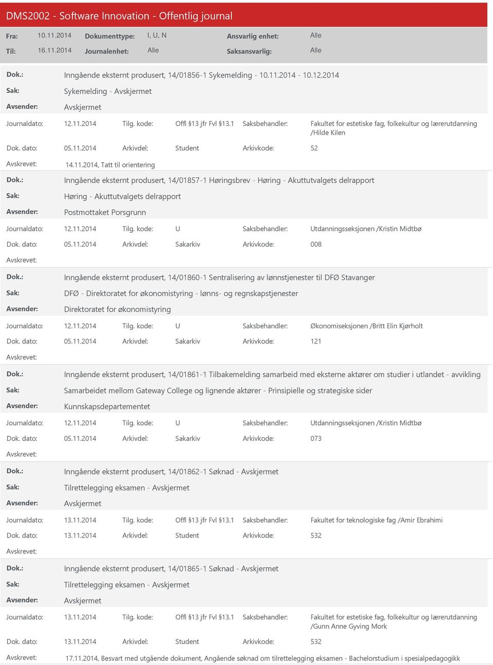 2014, Tatt til orientering Inngående eksternt produsert, 14/01857-1 Høringsbrev - Høring - Akuttutvalgets delrapport Høring - Akuttutvalgets delrapport Postmottaket Porsgrunn tdanningsseksjonen