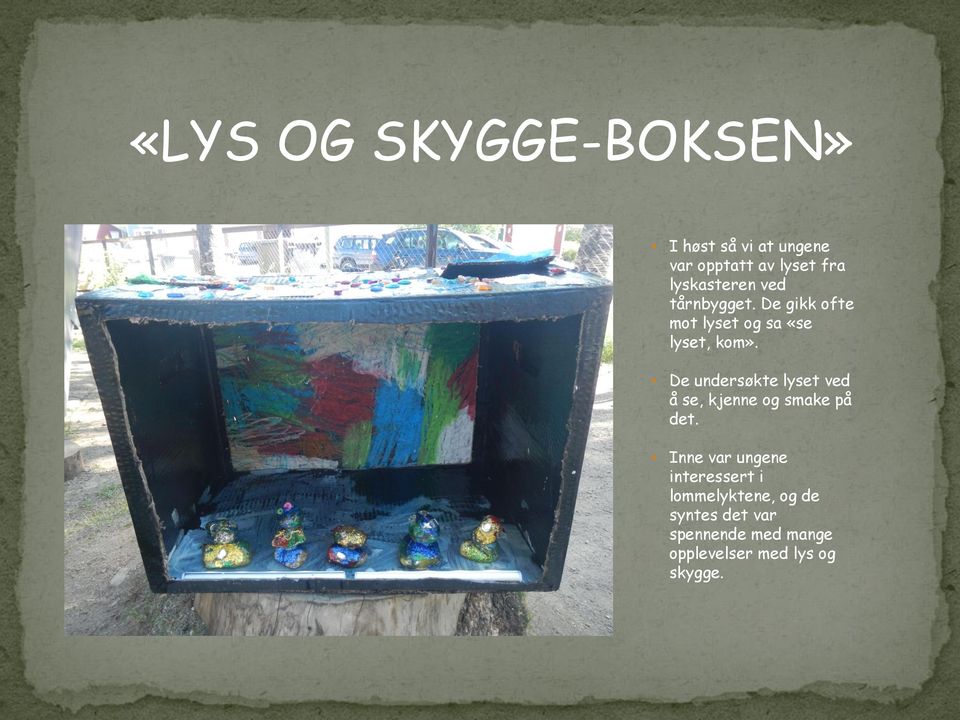 De undersøkte lyset ved å se, kjenne og smake på det.