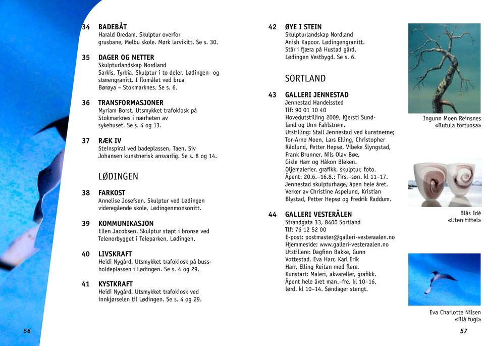 37 RÆK IV Steinspiral ved badeplassen, Taen. Siv Johansen kunstnerisk ansvarlig. Se s. 8 og 14. LØDINGEN 38 FARKOST Annelise Josefsen. Skulptur ved Lødingen videregående skole, Lødingenmonsonitt.