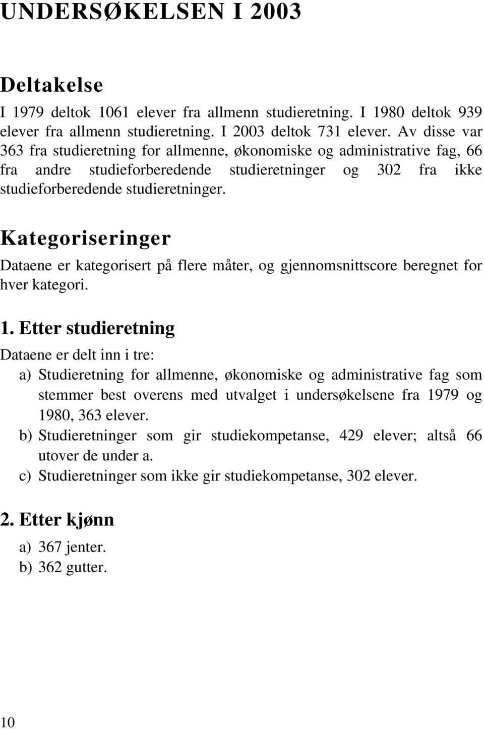 Kategoriseringer Dataene er kategorisert på flere måter, og gjennomsnittscore beregnet for hver kategori. 1.