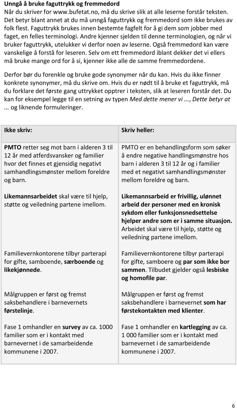 Andre kjenner sjelden til denne terminologien, og når vi bruker faguttrykk, utelukker vi derfor noen av leserne. Også fremmedord kan være vanskelige å forstå for leseren.