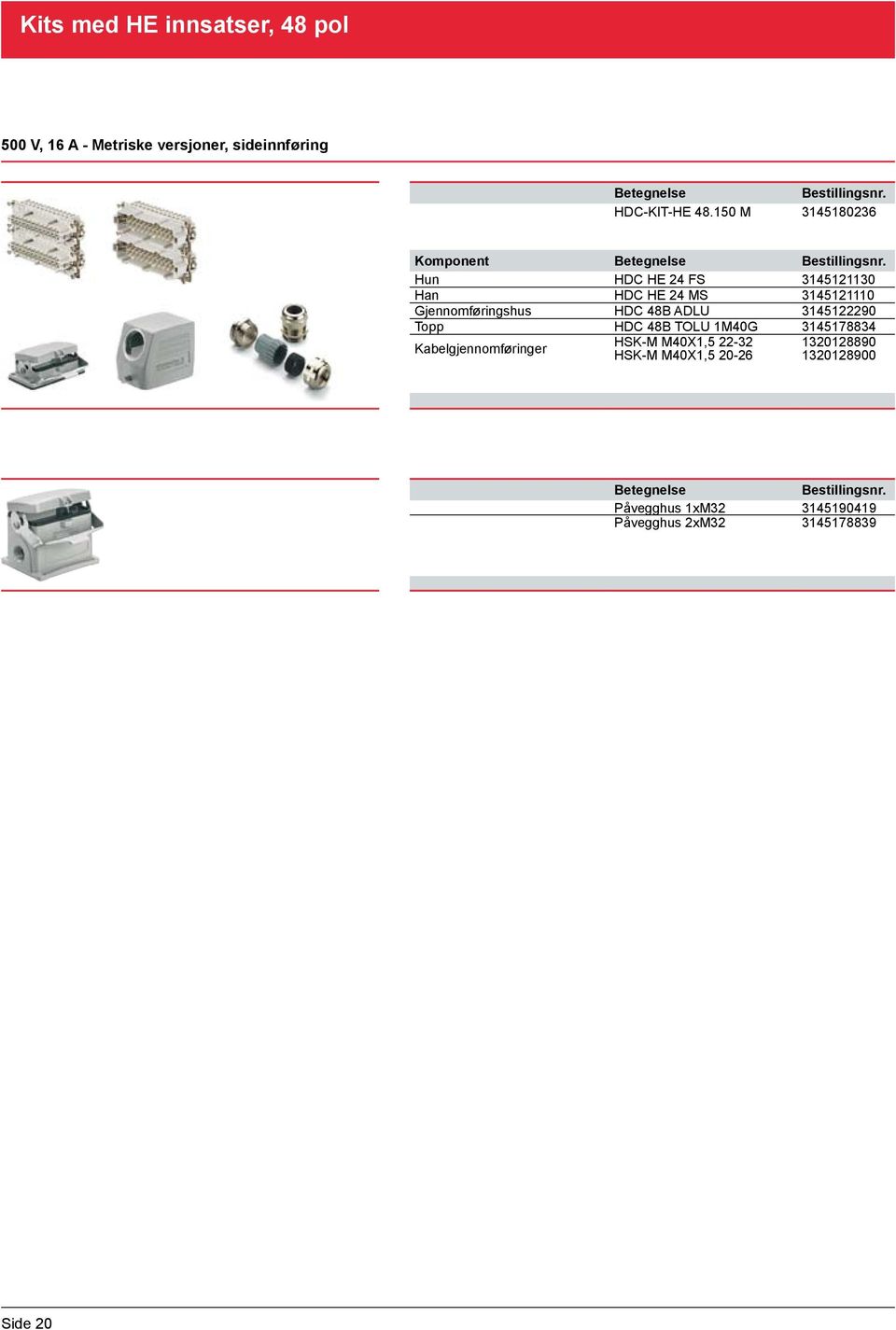 Gjennomføringshus HDC 48B ADLU 3145122290 Topp HDC 48B TOLU 1M40G 3145178834 HSK-M M40X1,5