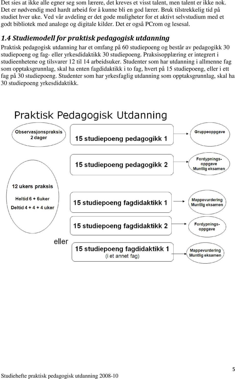 4 Studiemodell for praktisk pedagogisk utdanning Praktisk pedagogisk utdanning har et omfang på 60 studiepoeng og består av pedagogikk 30 studiepoeng og fag- eller yrkesdidaktikk 30 studiepoeng.