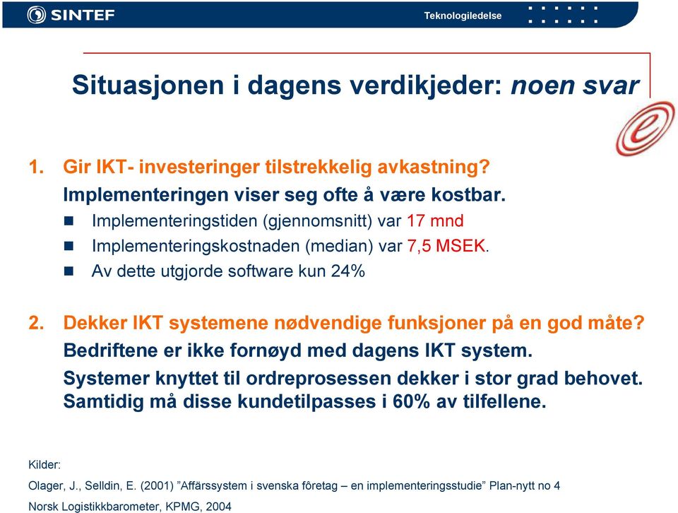 Dekker IKT systemene nødvendige funksjoner på en god måte? Bedriftene er ikke fornøyd med dagens IKT system.