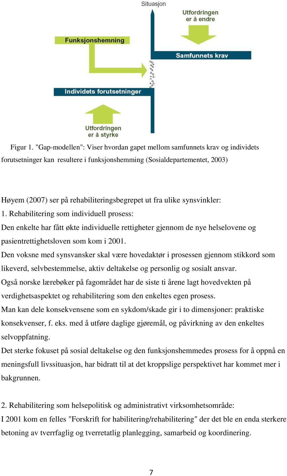 ulike synsvinkler: 1. Rehabilitering som individuell prosess: Den enkelte har fått økte individuelle rettigheter gjennom de nye helselovene og pasientrettighetsloven som kom i 2001.