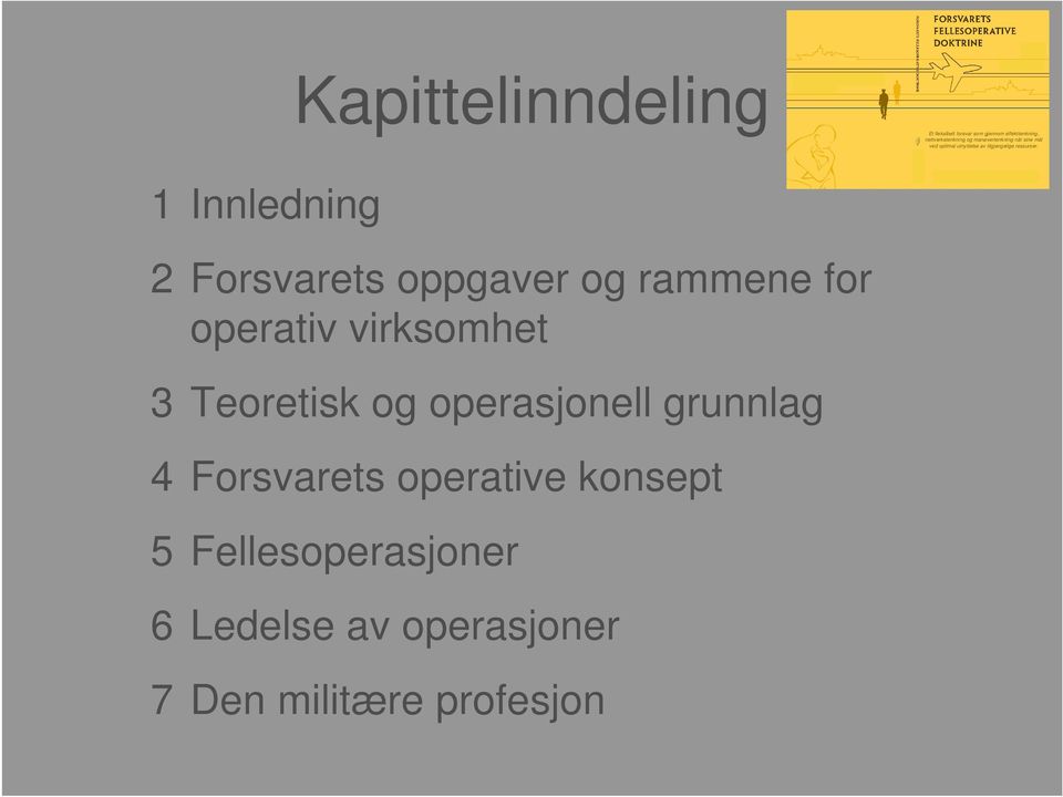 1 Innledning 2 Forsvarets oppgaver og rammene for operativ virksomhet 3 Teoretisk og