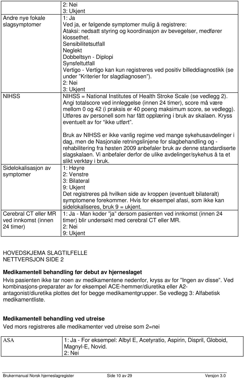 3: Ukjent NIHSS NIHSS = National Institutes of Health Stroke Scale (se vedlegg 2).