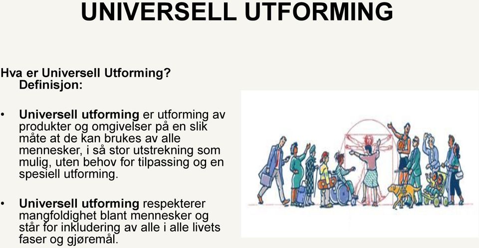 kan brukes av alle mennesker, i så stor utstrekning som mulig, uten behov for tilpassing og en