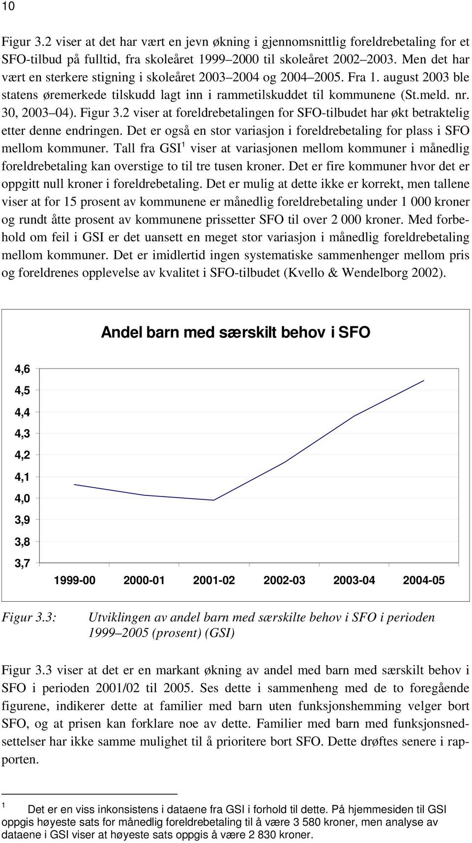 Figur 3.2 viser at foreldrebetalingen for SFO-tilbudet har økt betraktelig etter denne endringen. Det er også en stor variasjon i foreldrebetaling for plass i SFO mellom kommuner.