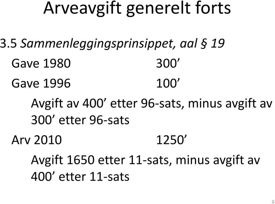 1996 100 Avgift av 400 etter 96-sats, minus avgift av 300