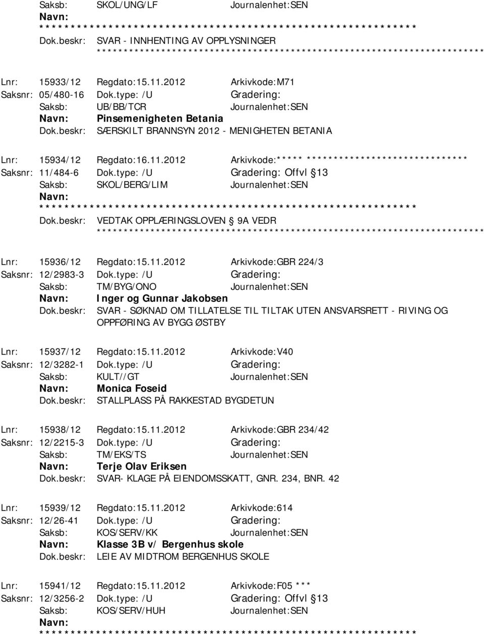 2012 Arkivkode:***** ****************************** Saksnr: 11/484-6 Dok.type: /U Offvl 13 Saksb: SKOL/BERG/LIM Journalenhet:SEN Dok.