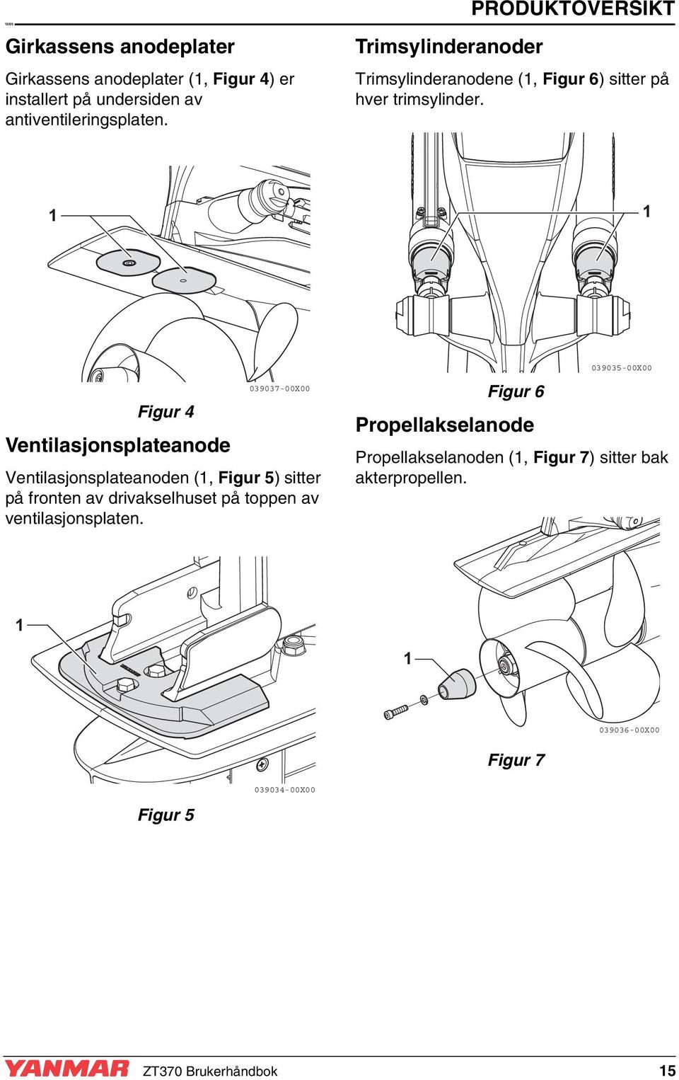 1 1 Figur 4 Ventilasjonsplateanode 039037-00X00 Ventilasjonsplateanoden (1, Figur 5) sitter på fronten av drivakselhuset på toppen av