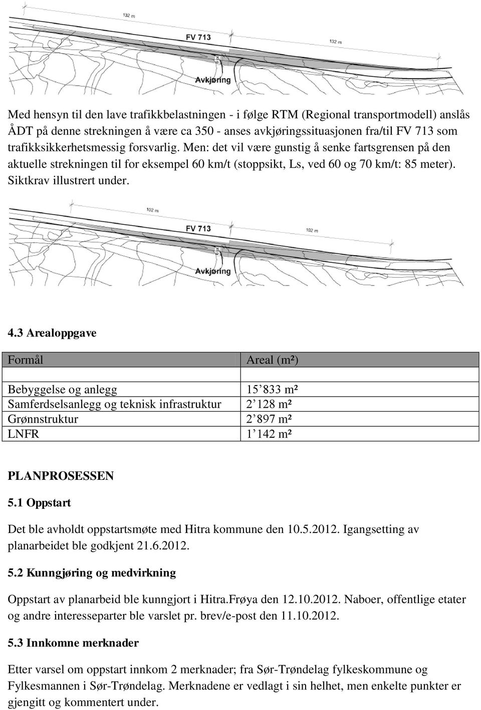 Siktkrav illustrert under. 4.3 Arealoppgave Formål Areal (m²) Bebyggelse og anlegg 15 833 m² Samferdselsanlegg og teknisk infrastruktur 2 128 m² Grønnstruktur 2 897 m² LNFR 1 142 m² PLANPROSESSEN 5.