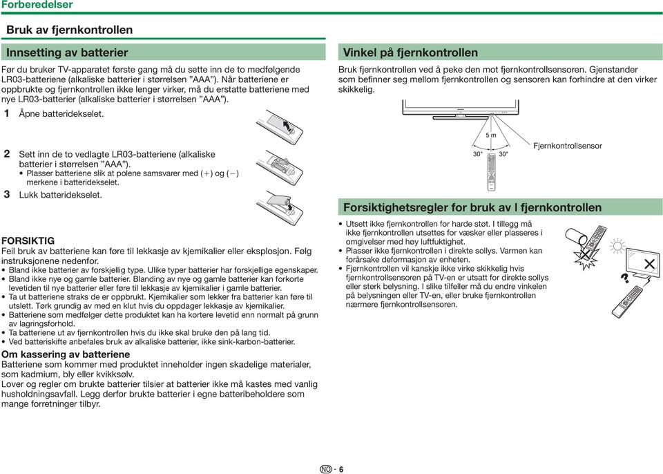 2 Sett inn de to vedlagte LR03-batteriene (alkaliske batterier i størrelsen AAA ). Plasser batteriene slik at polene samsvarer med (e) og (f) merkene i batteridekselet. 3 Lukk batteridekselet.