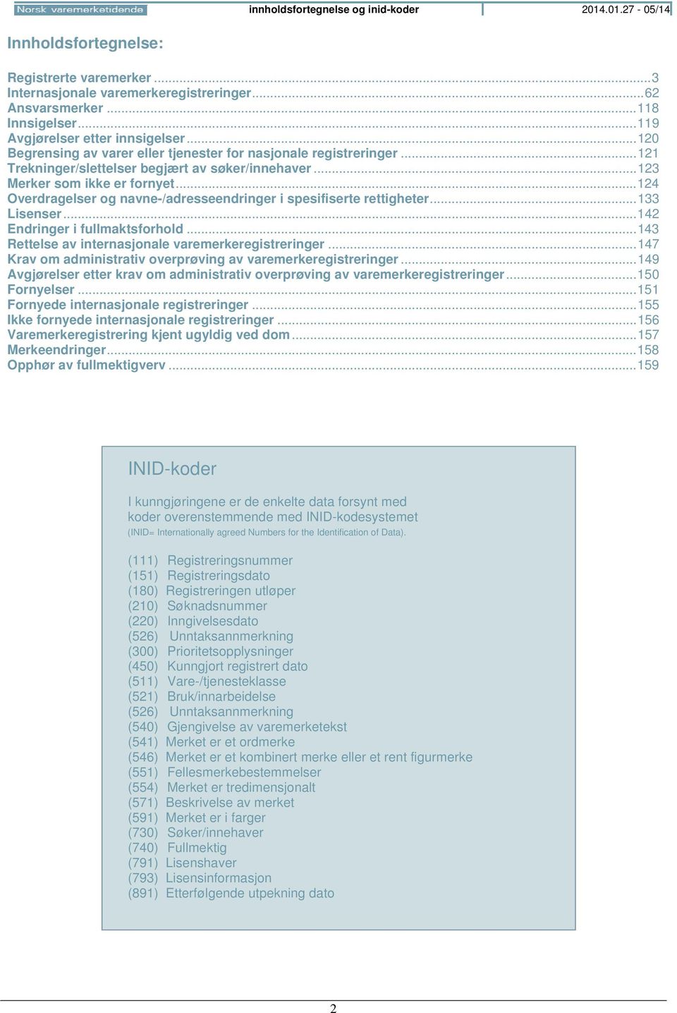 .. 124 Overdragelser og navne-/adresseendringer i spesifiserte rettigheter... 133 Lisenser... 142 Endringer i fullmaktsforhold... 143 Rettelse av internasjonale varemerkeregistreringer.